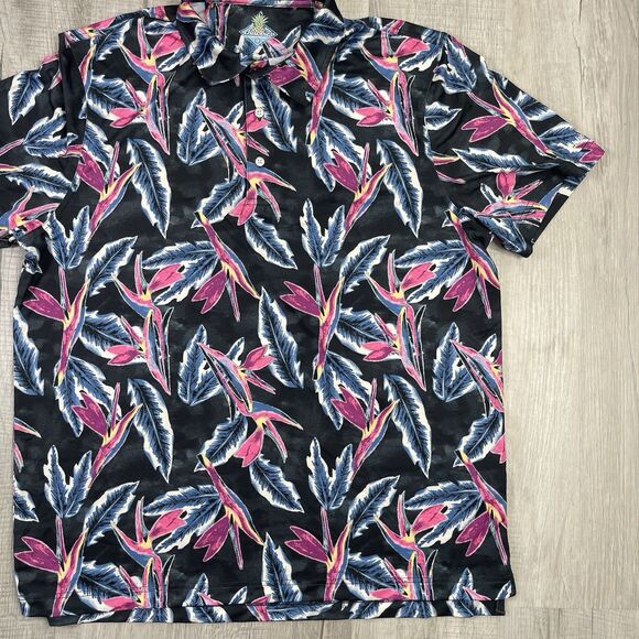 Chubbies Performance Polo Shirt Men XL Tropical Short Sleeve Pink Black Resort Q - Picture 3 of 7